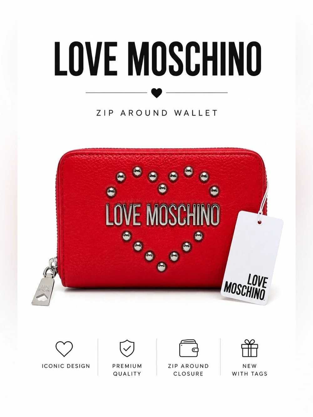 Love Moschino Red Heart Studded Wallet NWT